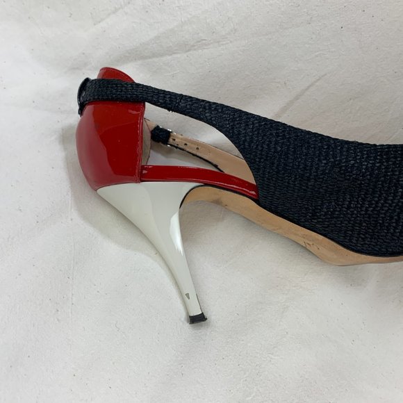 Giuseppe Zanotti Stiletto in Black Straw with Red & White Patent Heel - Picture 8 of 10